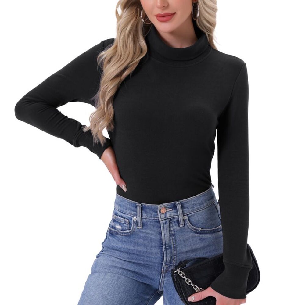 Women's Turtleneck Long Sleeve Tops Fall Winter Shirts Black